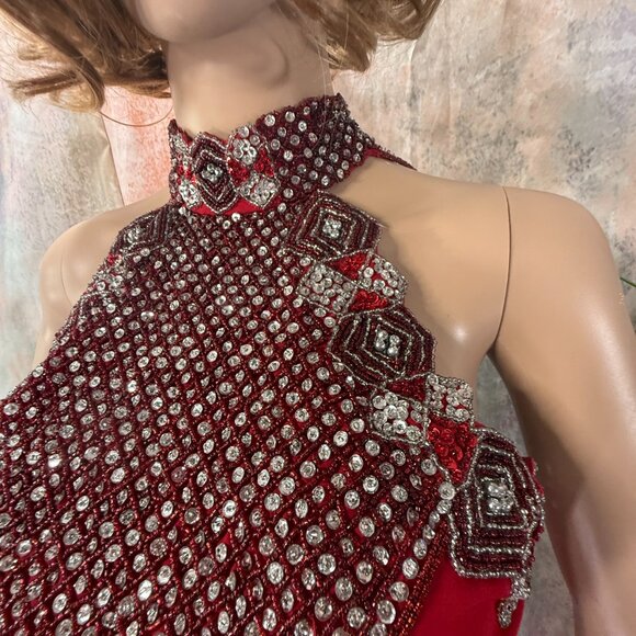 VTG 📌Ashley Ames 1990s Formal - Prom - Ball Richly Beaded Halter Neckline Gown - Picture 3 of 16